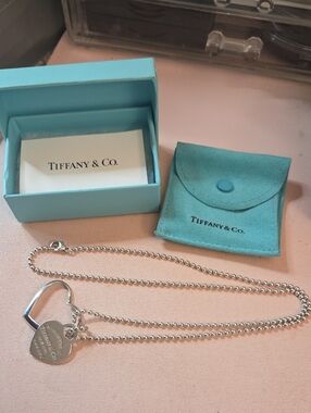 Tiffany & Co. Sterling Silver Heart Tag Necklace with Tiffany Blue Pouch
